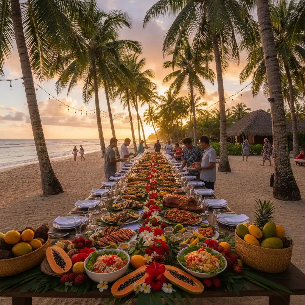 Group dining venue setup in Fiji