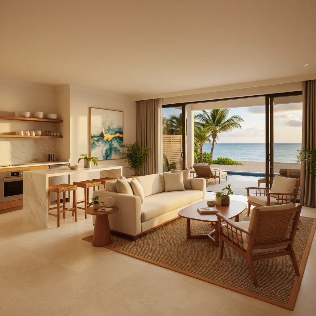 Hilton Fiji Beach Resort Villa interior with ocean view