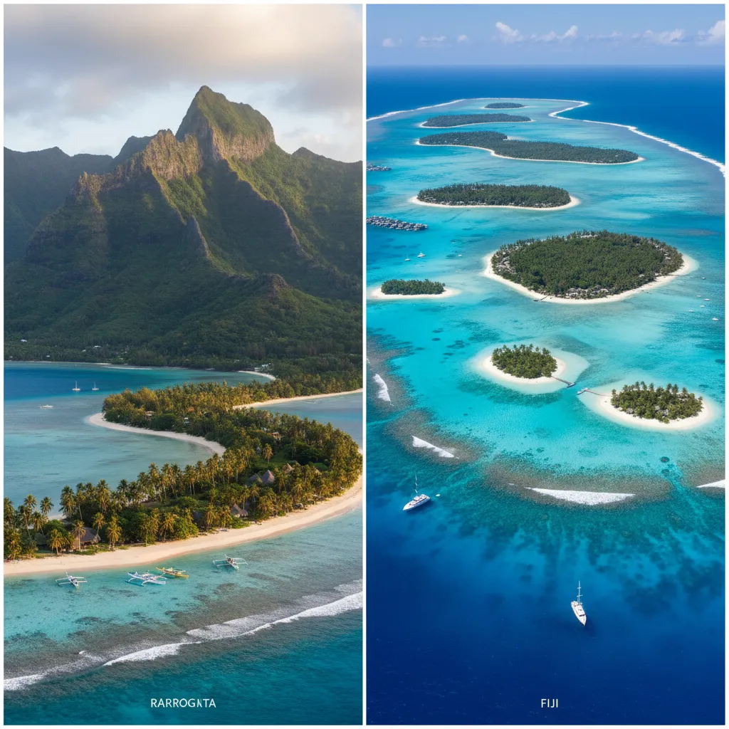 Landscape comparison of Rarotonga mountains vs Fiji islands