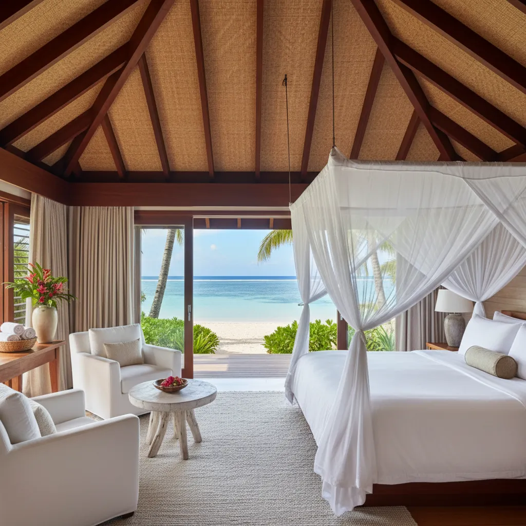 Interior of a luxury Fijian resort bure