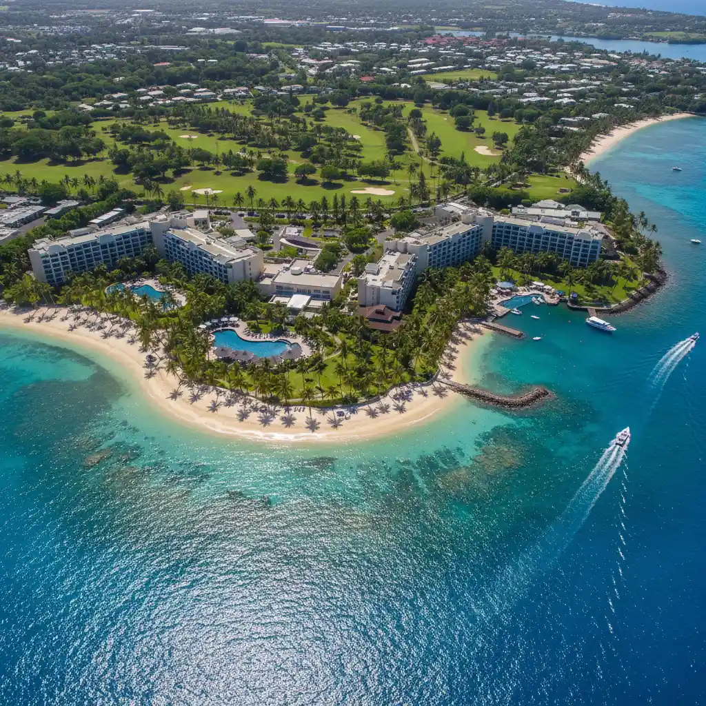 Aerial view of Radisson Blu and Sofitel Fiji on Denarau Island