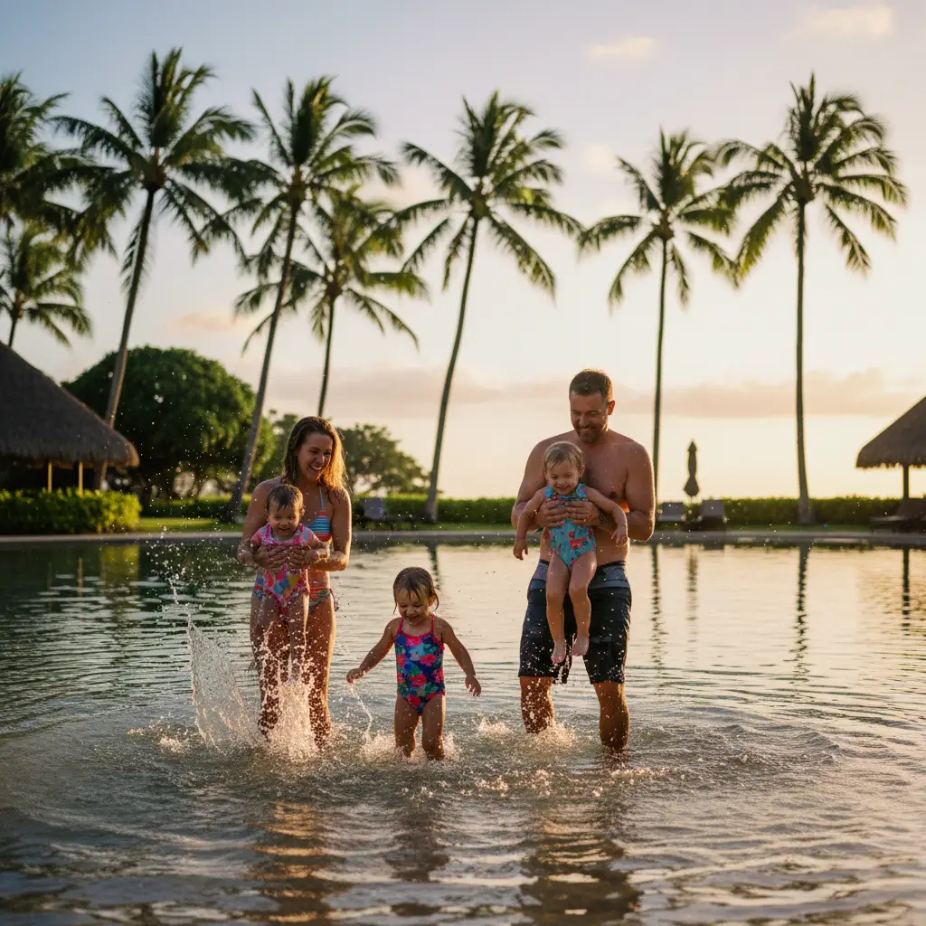 Family enjoying the lagoon pool at Sheraton Fiji