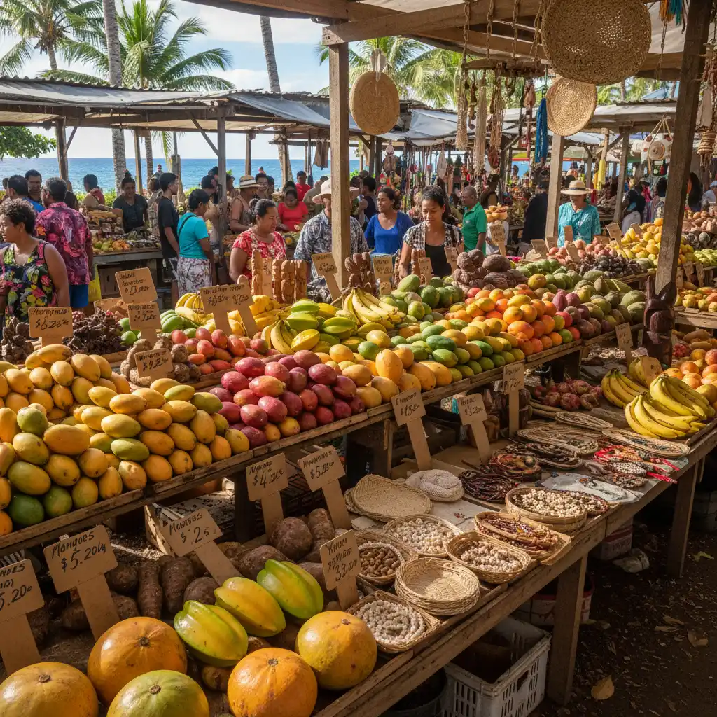 Market stall in Rarotonga selling local produce