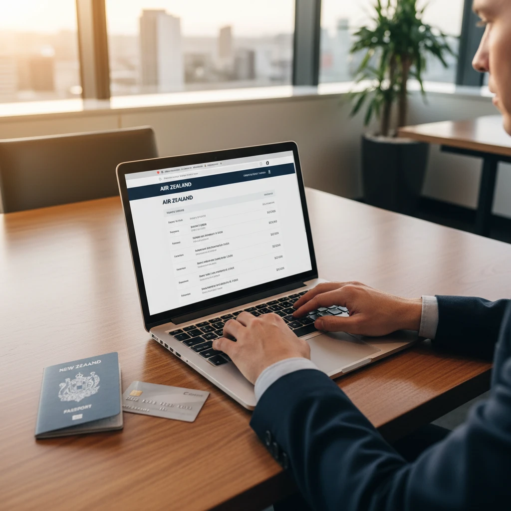 Booking Fiji flights Air NZ directly on laptop