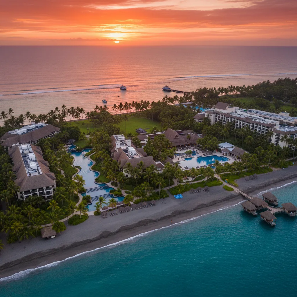 Aerial view of Radisson Blu and Sofitel Fiji on Denarau Island
