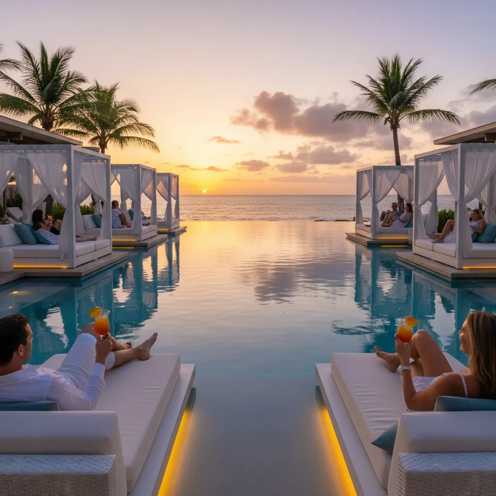 The exclusive Waitui Beach Club pool area at Sofitel Fiji