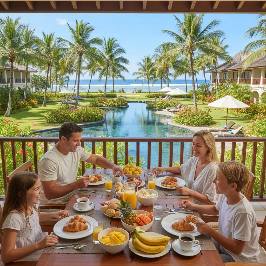 Family breakfast on the balcony of a Radisson Blu Suite