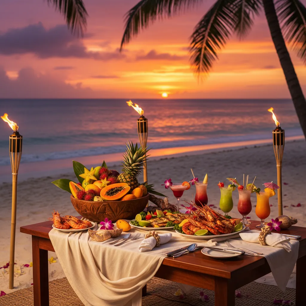 Fiji resort beach dining setup