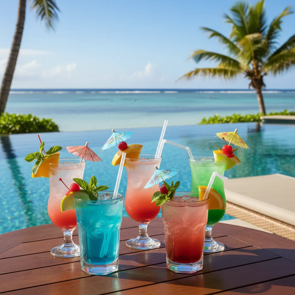 Tropical cocktails by the pool at a Fiji resort