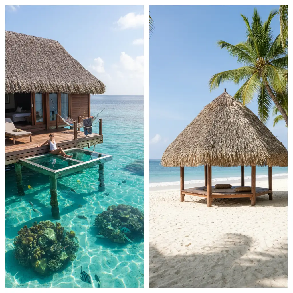 Side by side comparison of luxury Fiji accommodation versus traditional Samoan fales