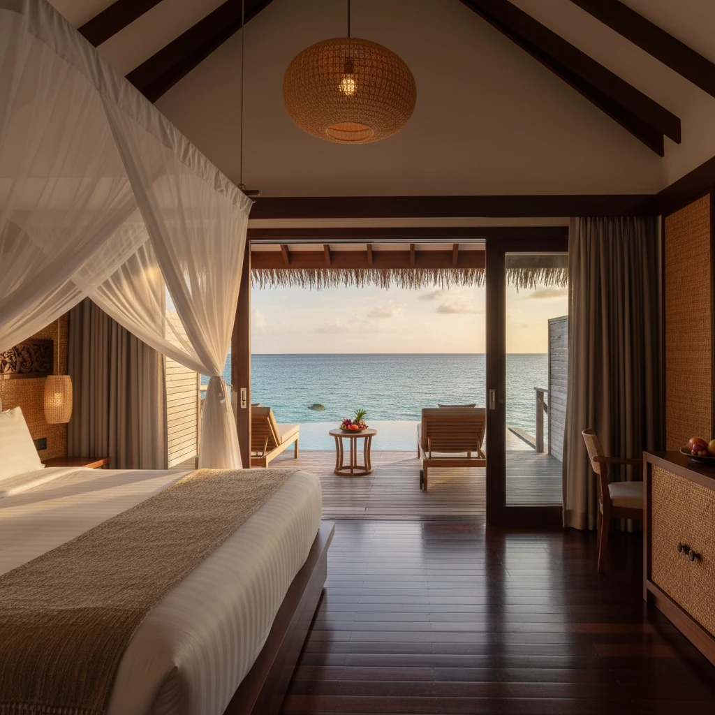 Inside an Overwater Bure at Fiji Marriott Resort Momi Bay