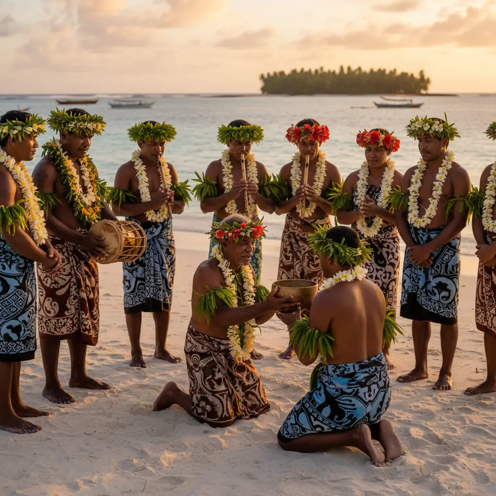 Traditional Fijian welcome ceremony on the beach