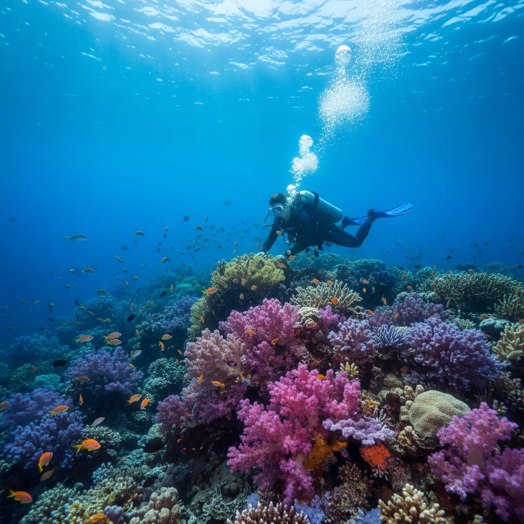 Scuba diving in Taveuni's soft coral reefs