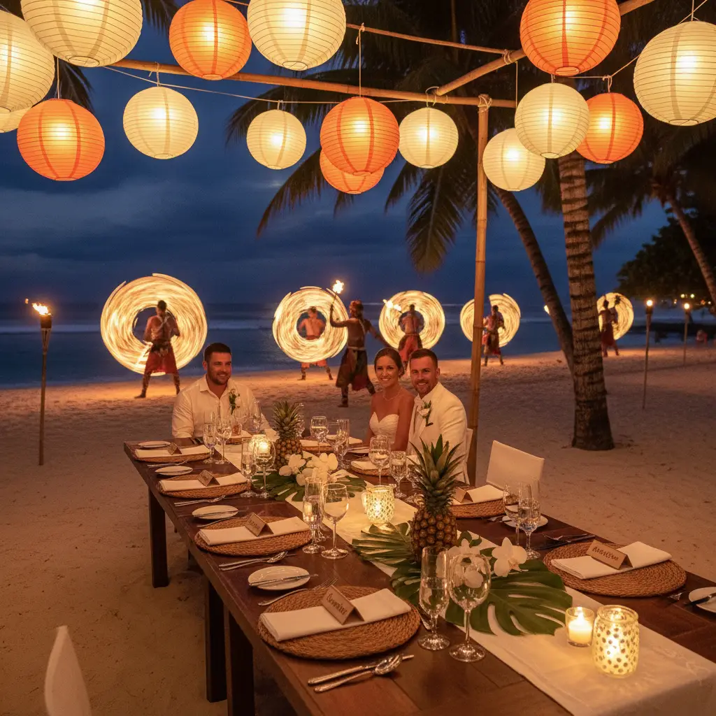 Fiji beach wedding reception dinner