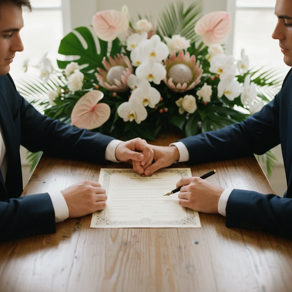 Couple signing legal requirements for Fiji wedding documents